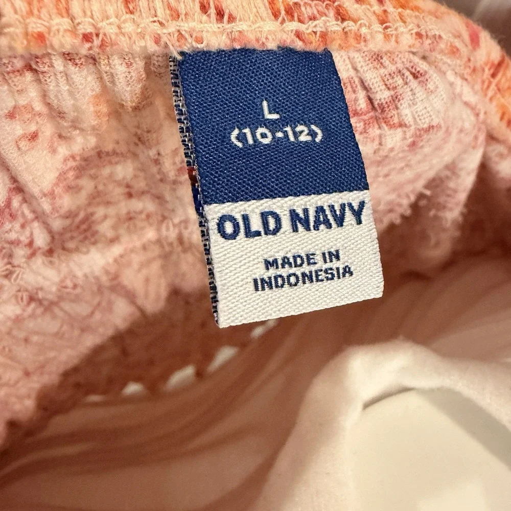 Old Navy Girls Puff Sleeve Floral Print Smocked Top Size L 10/12